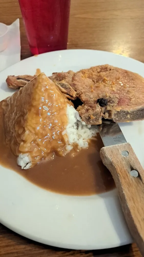 Pork Chop with Side of Rice and Gravy