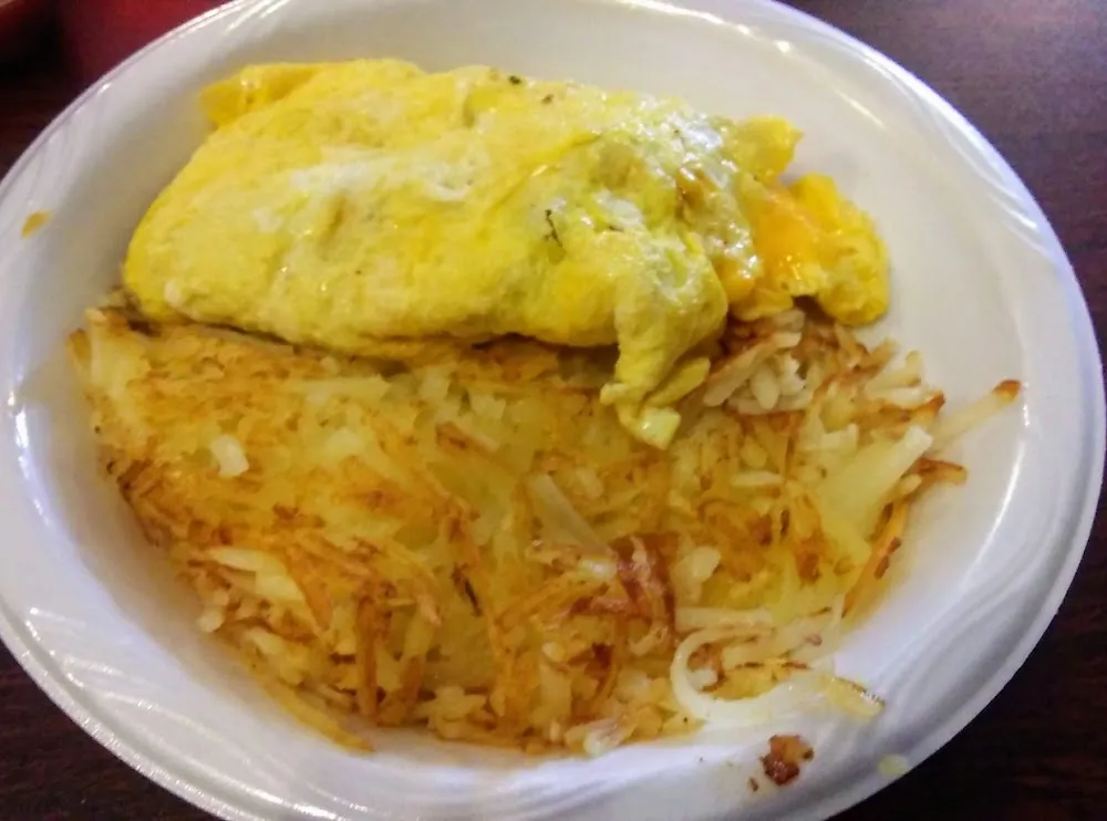 Sausage and Cheese Omelet with Hashbrowns